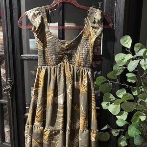 Tropical Print Smocked Dress
